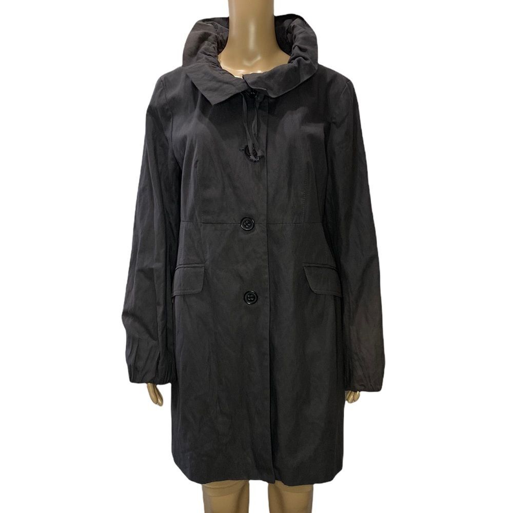 LOFT Cinched Ruffle Collar Gray Shimmery Trench Coat Size Large